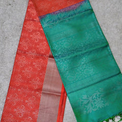 Charitha – Red-Orange & Green Uppada Jamdani Silk Saree