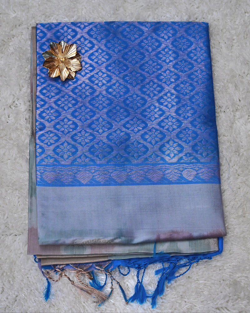Samyukta – Grey Uppada Silk Saree with Blue  Pallu