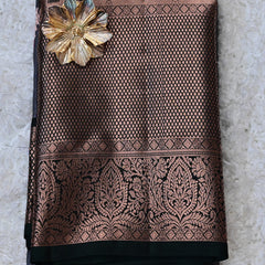 Shyamala – Charcoal Grey Venkatagiri Silk Saree with Antique Copper Border