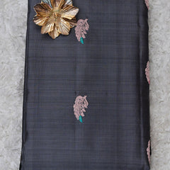Shyamala – Charcoal Grey Venkatagiri Silk Saree with Antique Copper Border