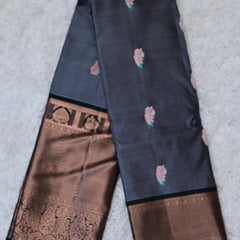 Shyamala – Charcoal Grey Venkatagiri Silk Saree with Antique Copper Border