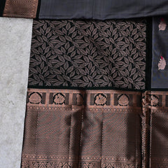 Shyamala – Charcoal Grey Venkatagiri Silk Saree with Antique Copper Border