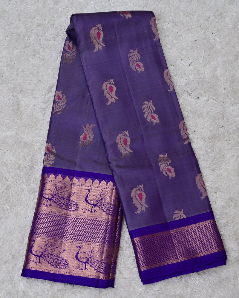 Nandini – Purple Venkatagiri Silk Saree with Peacock Motifs