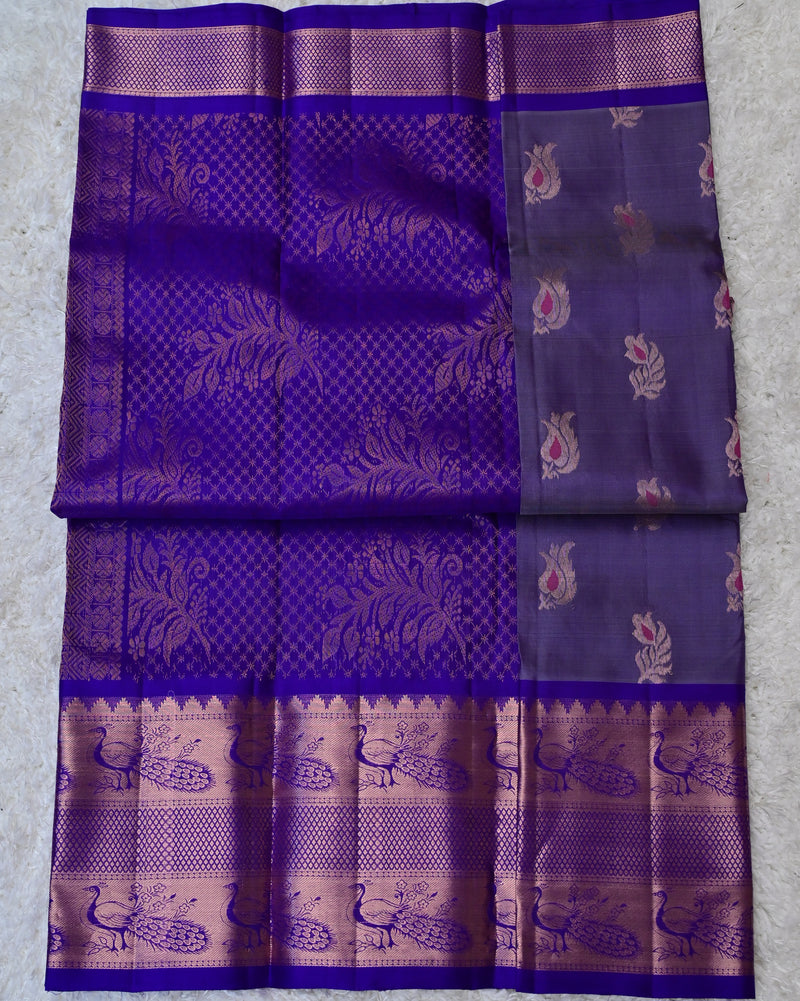 Nandini – Purple Venkatagiri Silk Saree with Peacock Motifs