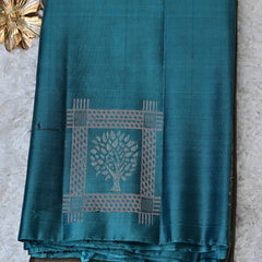 Aarmiya – Olive Green & Teal Venkatagiri Pure Silk Saree