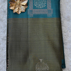 Aarmiya – Olive Green & Teal Venkatagiri Pure Silk Saree