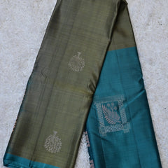 Aarmiya – Olive Green & Teal Venkatagiri Pure Silk Saree