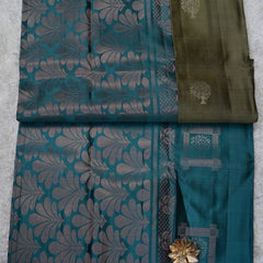 Aarmiya – Olive Green & Teal Venkatagiri Pure Silk Saree