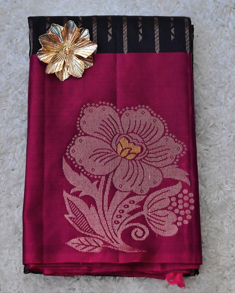 Kamini – Black & Magenta Venkatagiri Pure Silk Saree