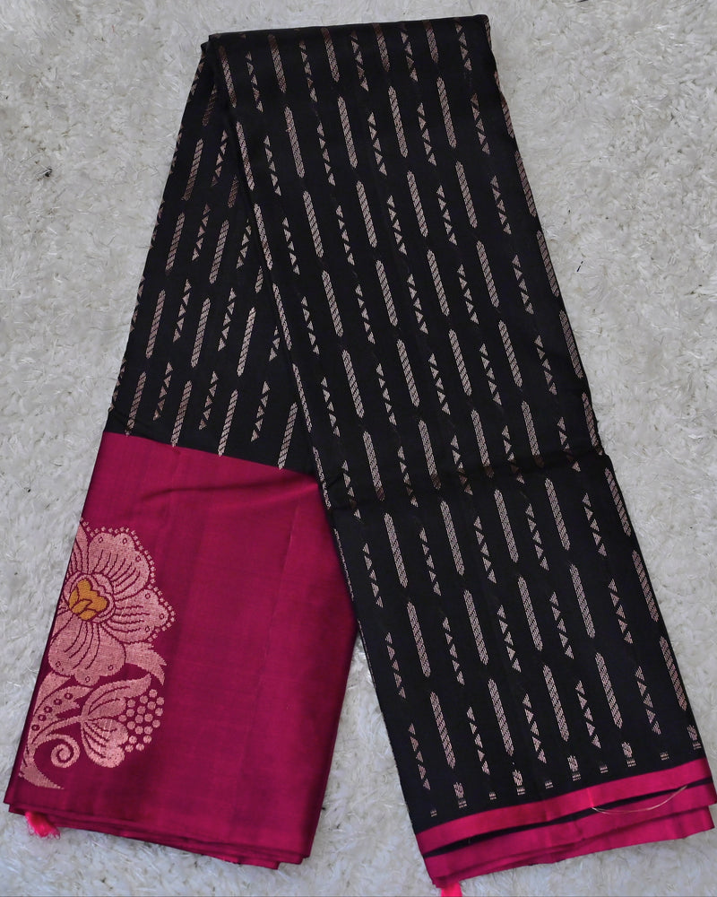 Kamini – Black & Magenta Venkatagiri Pure Silk Saree