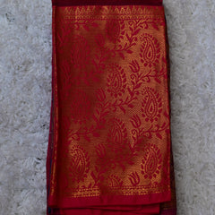 Prerana – Pure Mangalagiri Silk by Cotton Saree in Red with Blue Contrast
