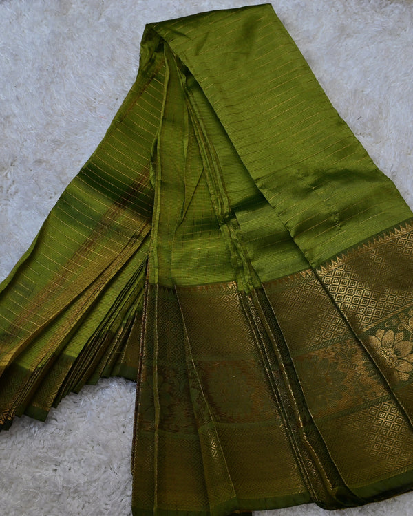 Harinya – Pure Mangalagiri Silk by Cotton Saree in Parrot Green with Zari Highlights
