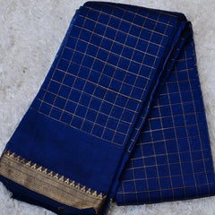 Neelima – Pure Mangalagiri Silk by Cotton Saree in Royal Blue with Zari Checks