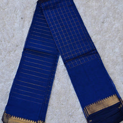 Neelima – Pure Mangalagiri Silk by Cotton Saree in Royal Blue with Zari Checks