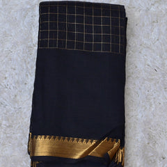 Shyama – Pure Mangalagiri Silk by Cotton Saree in Black with Zari Checks