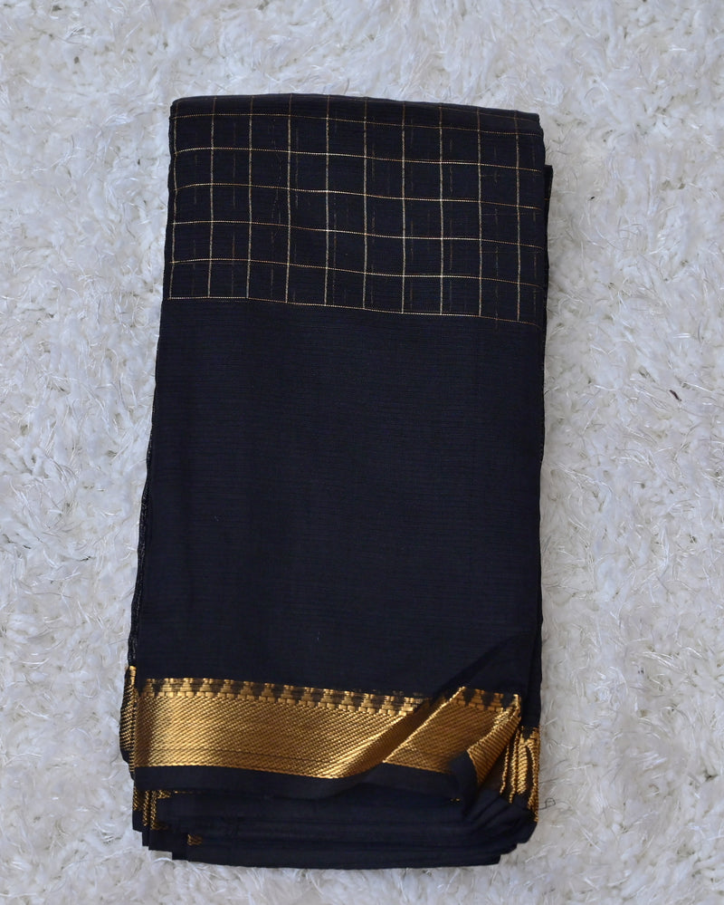 Shyama – Pure Mangalagiri Silk by Cotton Saree in Black with Zari Checks
