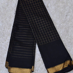 Shyama – Pure Mangalagiri Silk by Cotton Saree in Black with Zari Checks
