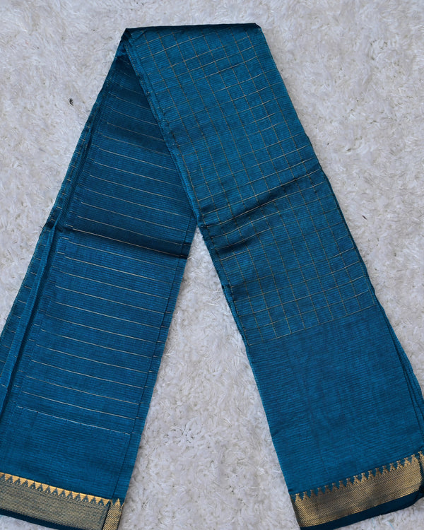 Indira – Pure Mangalagiri Silk by Cotton Saree in Teal Blue with Zari Border