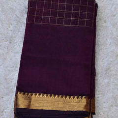 Mridula – Pure Mangalagiri Silk by Cotton Saree in Plum Purple with Zari Checks