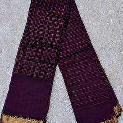 Mridula – Pure Mangalagiri Silk by Cotton Saree in Plum Purple with Zari Checks
