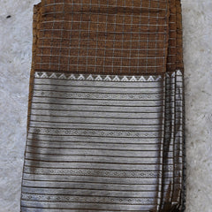 Hemita – Pure Mangalagiri Silk by Cotton Saree in Mustard with Silver Zari Border