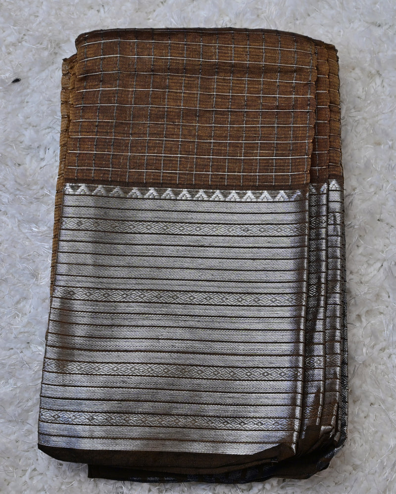Hemita – Pure Mangalagiri Silk by Cotton Saree in Mustard with Silver Zari Border