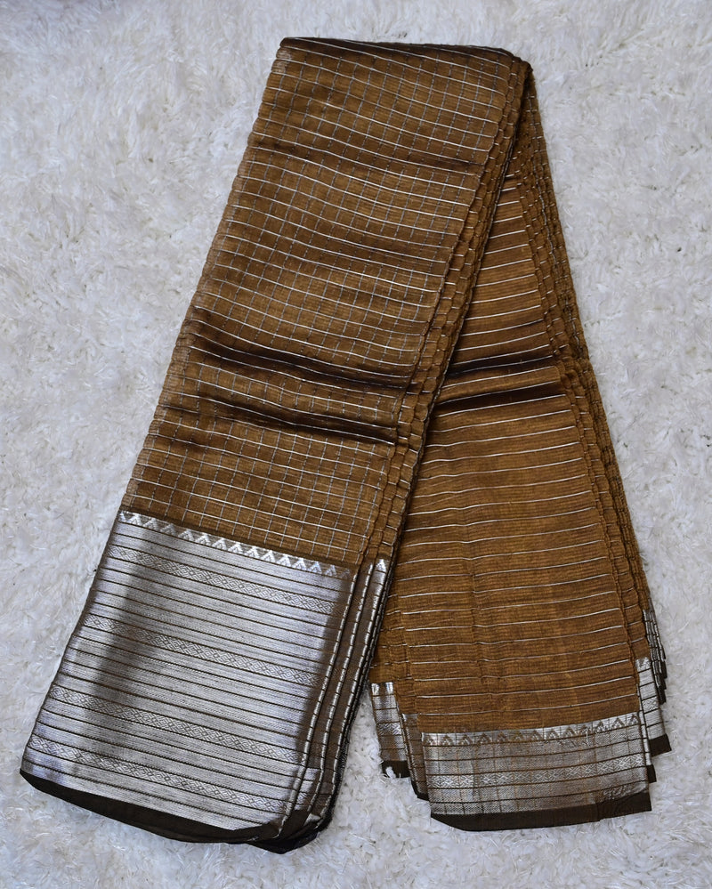 Hemita – Pure Mangalagiri Silk by Cotton Saree in Mustard with Silver Zari Border