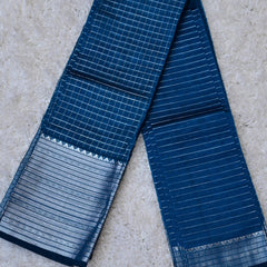 Yamika – Pure Mangalagiri Silk by Cotton Saree in Blue with Silver Zari Border