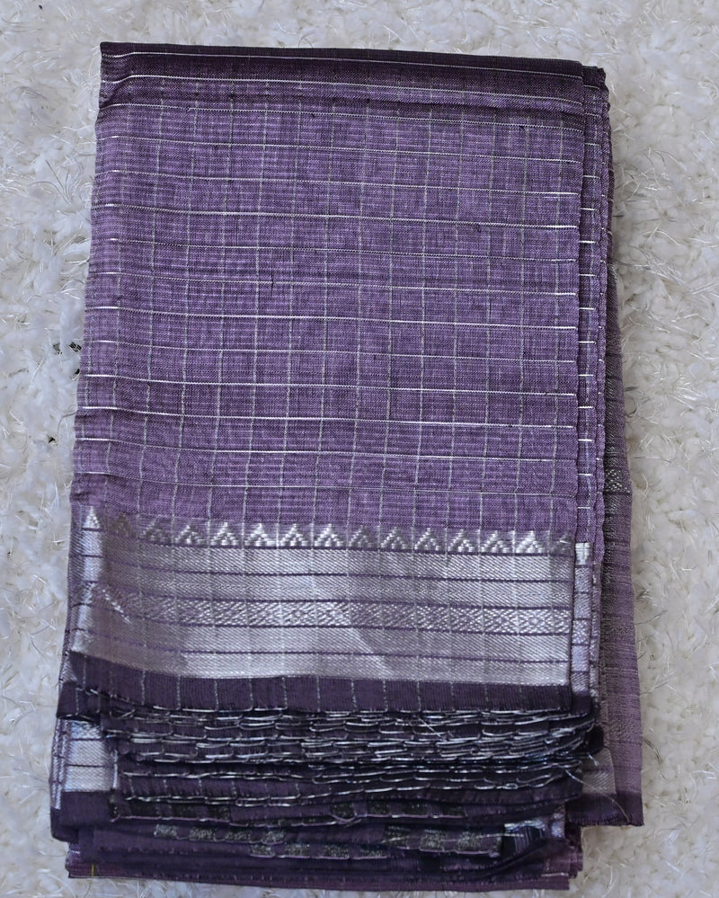 Lavanya – Pure Mangalagiri Silk by Cotton Saree in Lavender with Silver Zari Border