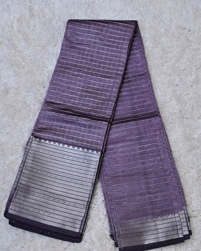 Lavanya – Pure Mangalagiri Silk by Cotton Saree in Lavender with Silver Zari Border