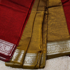 Akhila – Pure Mangalagiri Silk by Cotton Saree in Mustard with Red Contrast