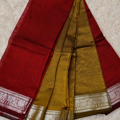 Akhila – Pure Mangalagiri Silk by Cotton Saree in Mustard with Red Contrast