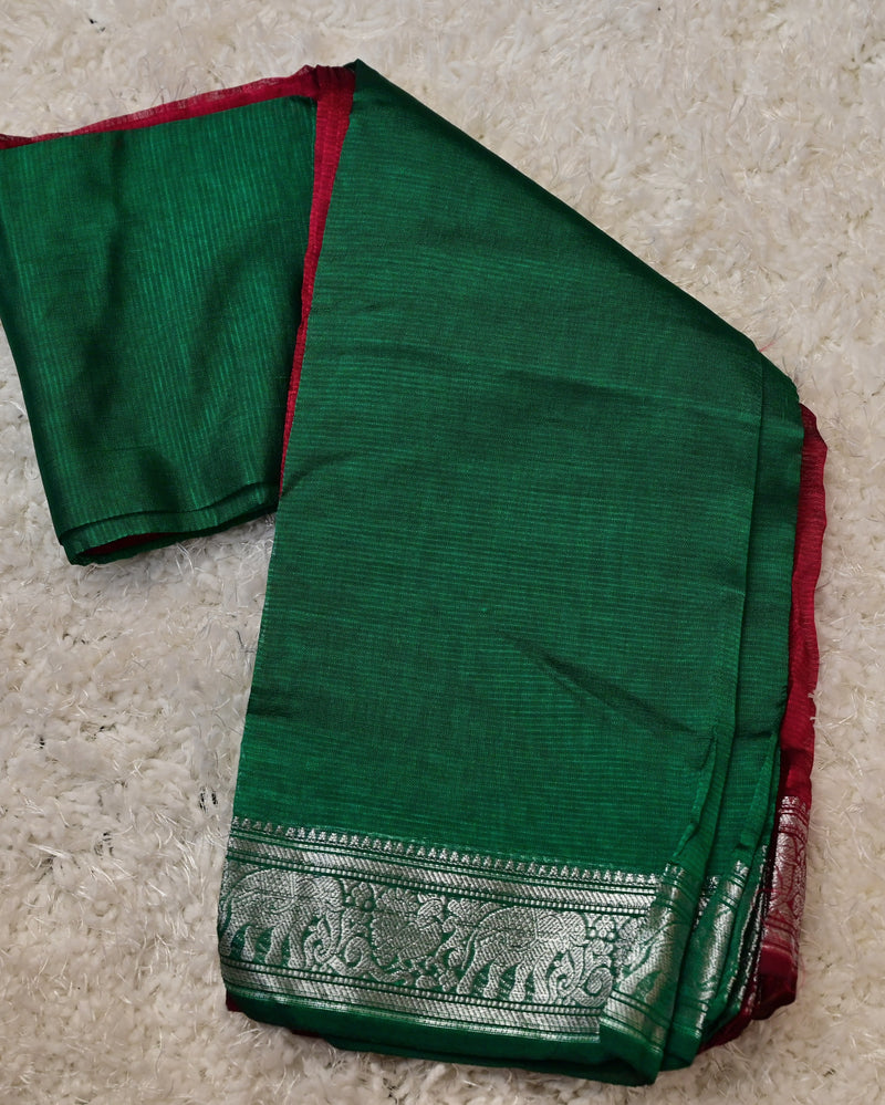 Pravalika– Pure Mangalagiri Silk by Cotton Saree in Pink with Green Contrast