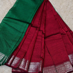 Pravalika– Pure Mangalagiri Silk by Cotton Saree in Pink with Green Contrast