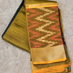 Sandhya – Pure Mangalagiri Silk by Cotton Saree in Blue with Mustard Pallu & Pochampally Border