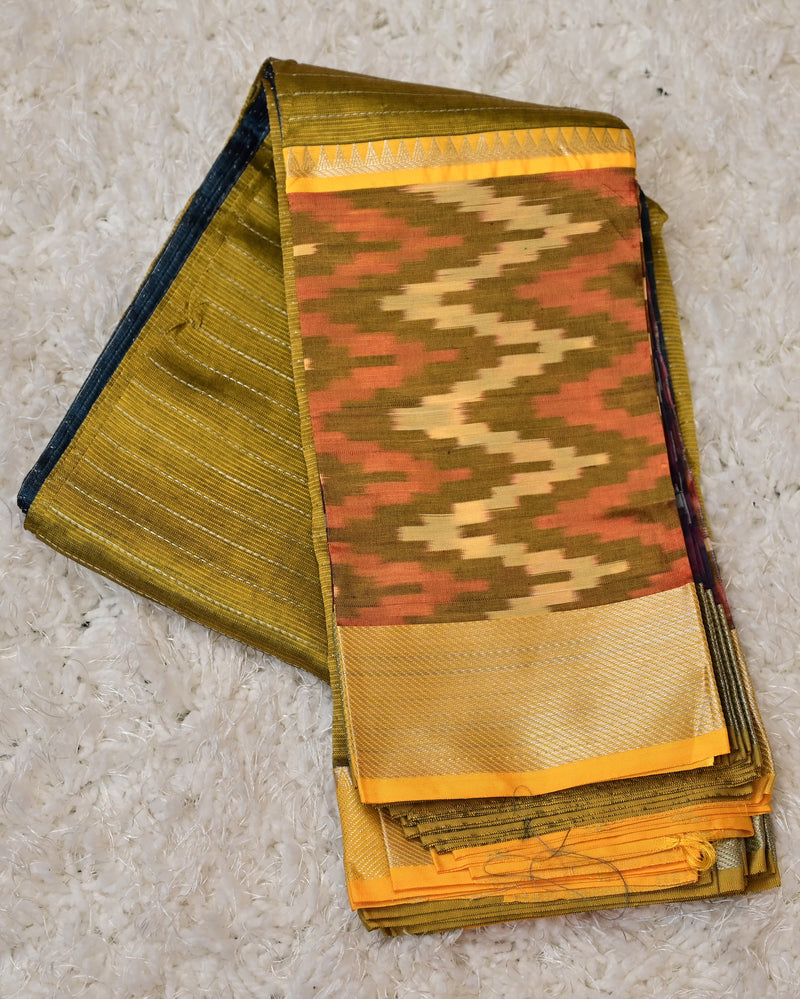 Sandhya – Pure Mangalagiri Silk by Cotton Saree in Blue with Mustard Pallu & Pochampally Border