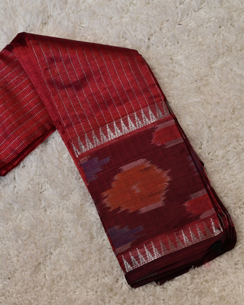 Vindya-Mangalagiri Saree in Maroon with Ikat Border