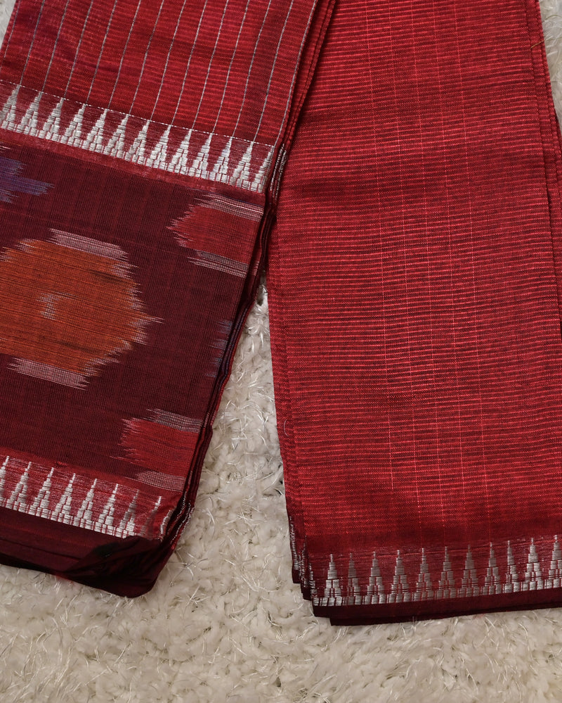 Vindya-Mangalagiri Saree in Maroon with Ikat Border