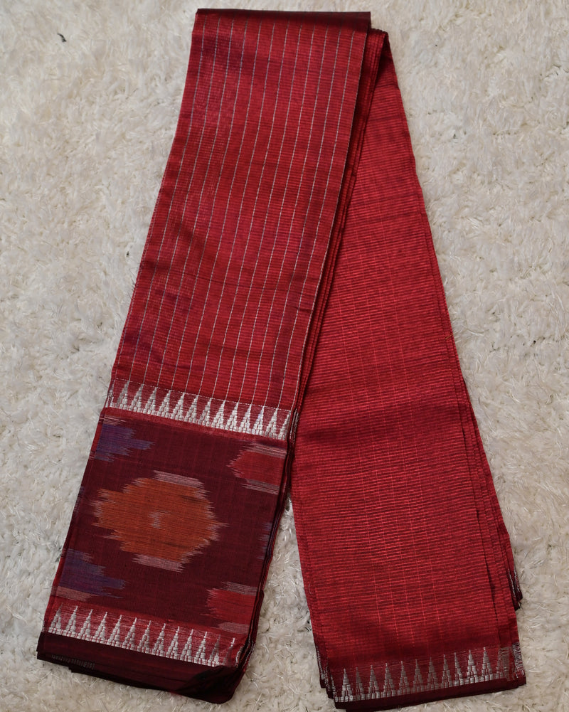 Vindya-Mangalagiri Saree in Maroon with Ikat Border