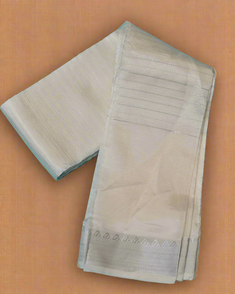 Chandrika-Ivory White Silk by Cotton Saree with Subtle Silver Border