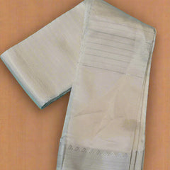 Chandrika-Ivory White Silk by Cotton Saree with Subtle Silver Border