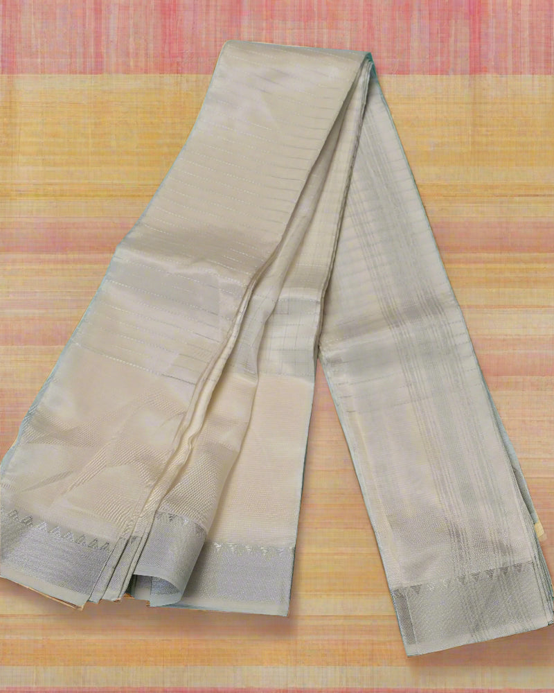 Chandrika-Ivory White Silk by Cotton Saree with Subtle Silver Border