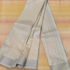 Chandrika-Ivory White Silk by Cotton Saree with Subtle Silver Border