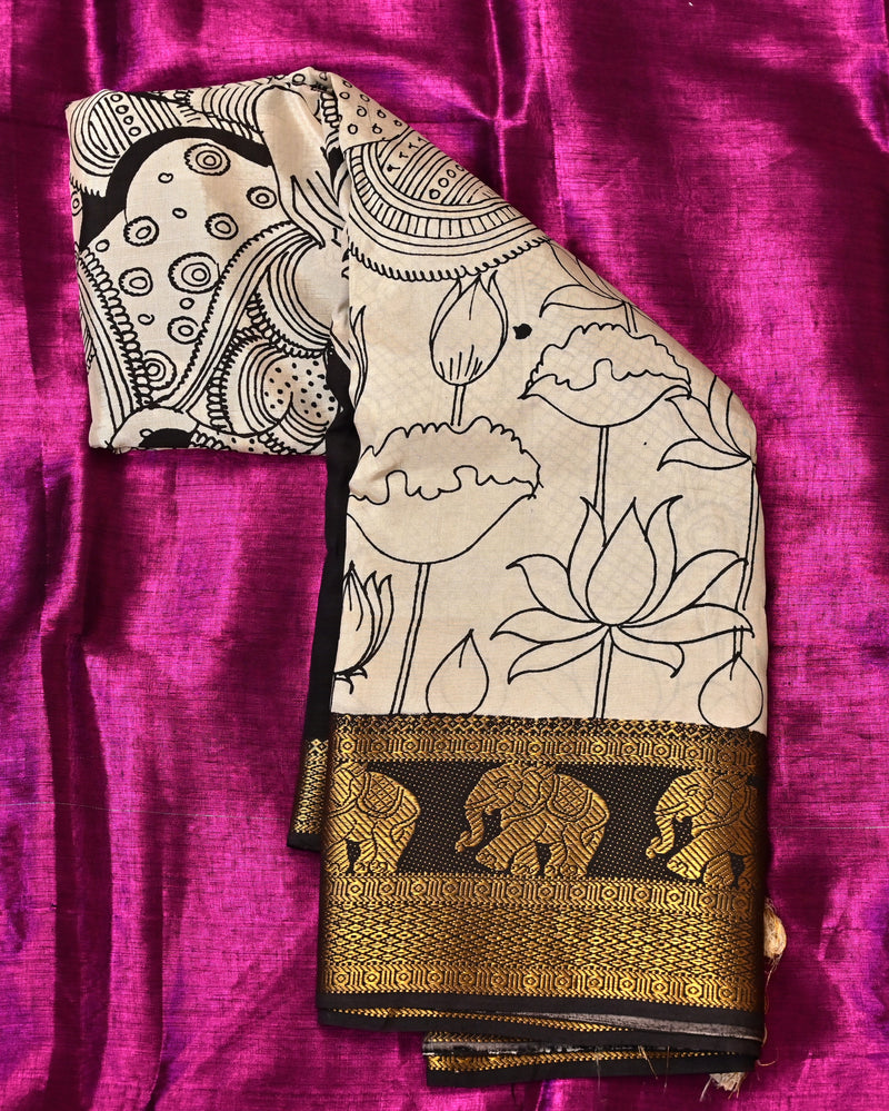 Gajamukta – Pure Bangalore Silk Pen Kalamkari Saree