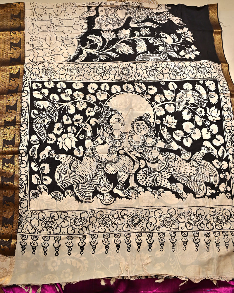 Gajamukta – Pure Bangalore Silk Pen Kalamkari Saree