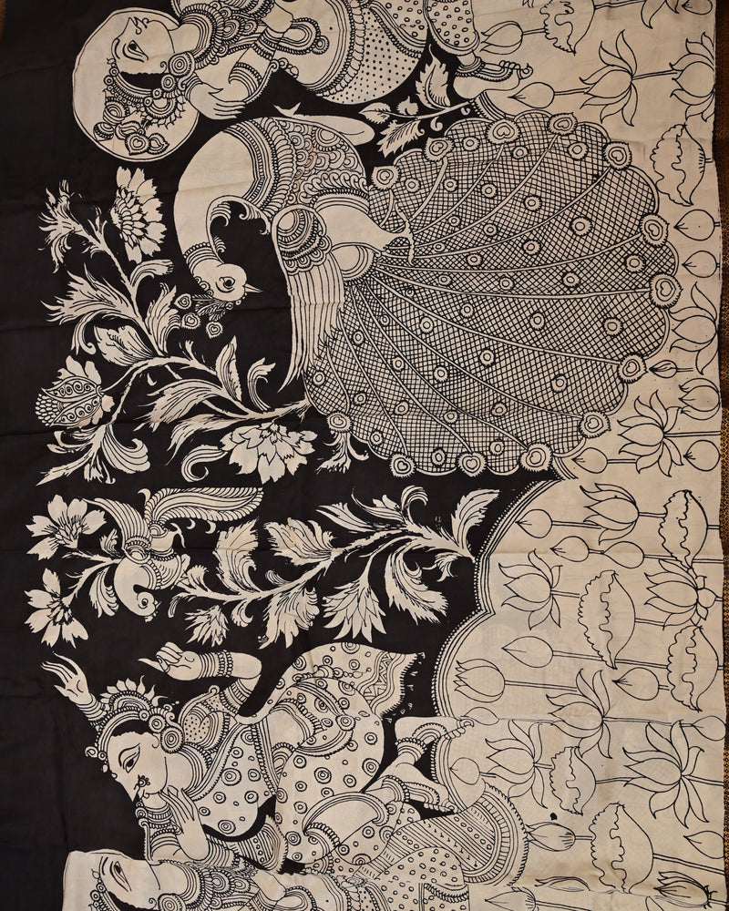 Gajamukta – Pure Bangalore Silk Pen Kalamkari Saree