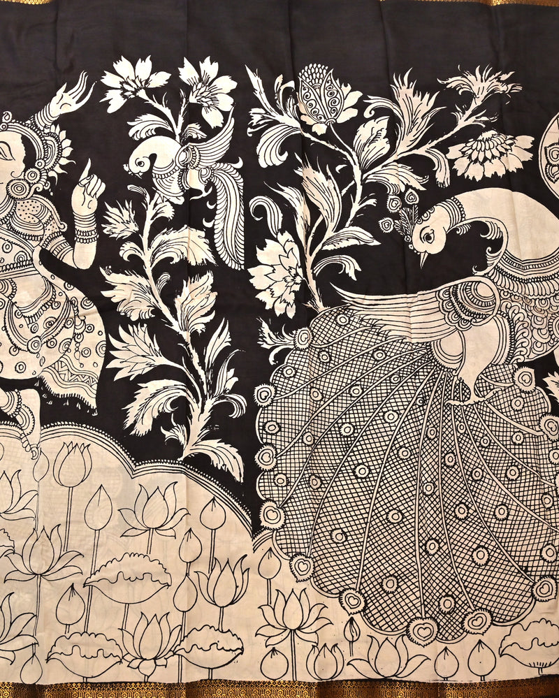 Gajamukta – Pure Bangalore Silk Pen Kalamkari Saree