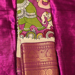Vaibhavi – Mangalagiri Silk Pen Kalamkari Saree in Violet with Mythical Motifs