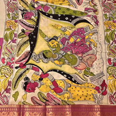 Vaibhavi – Mangalagiri Silk Pen Kalamkari Saree in Violet with Mythical Motifs