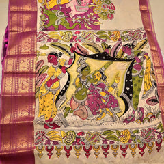 Vaibhavi – Mangalagiri Silk Pen Kalamkari Saree in Violet with Mythical Motifs